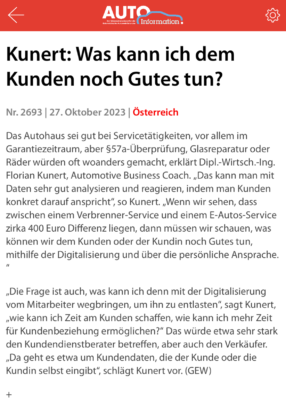 Nach-Berichterstattung zum A&W-Tag 2023: Was kann ich dem Kunden noch Gutes tun? - ein Artikel von Automotive Business Coach